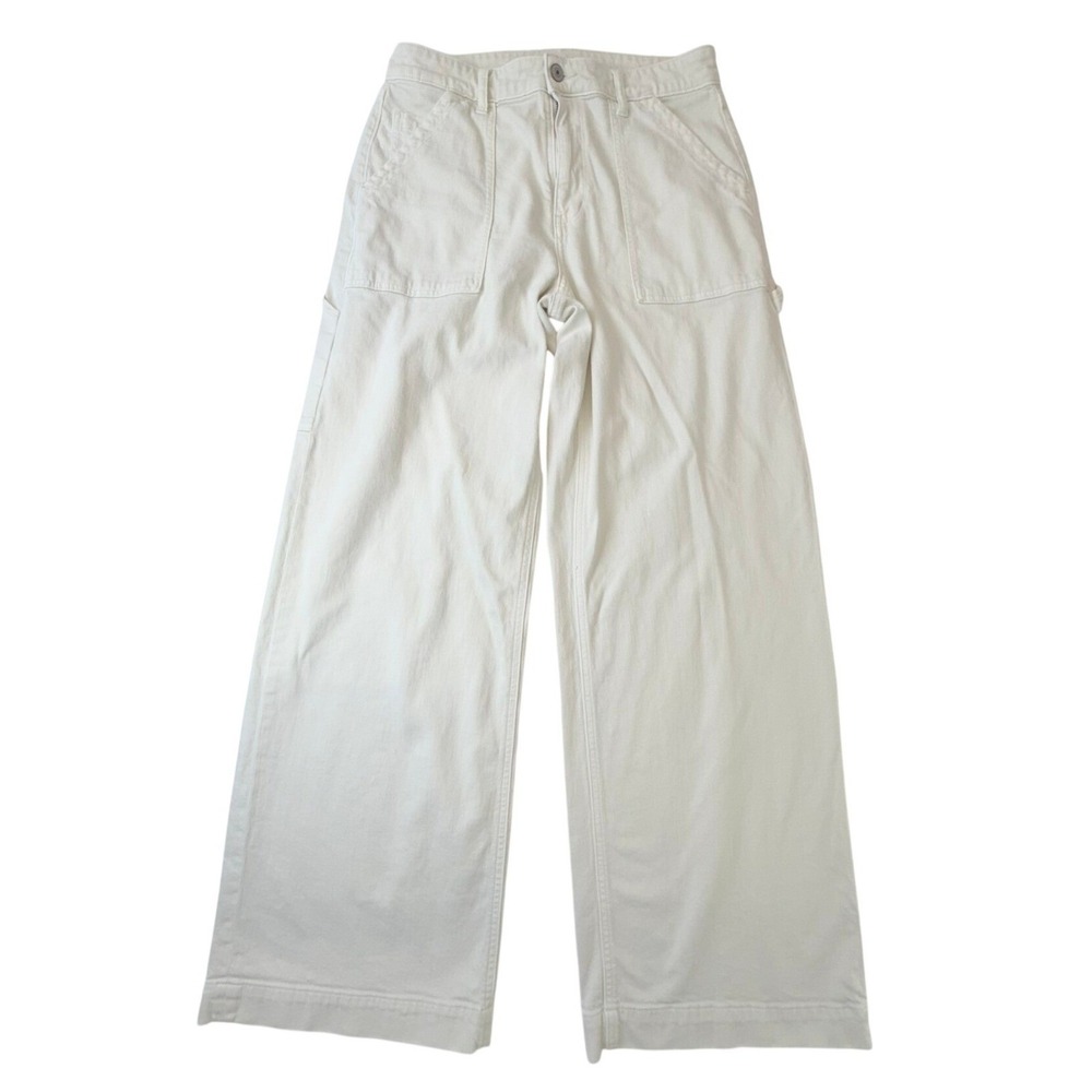 American Eagle Wide Leg Carpenter Pants Women's 10 Reg Cream High Rise Stretch